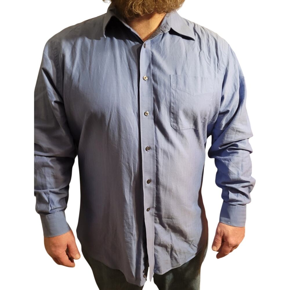 Nordstrom Blue Jacquard Cotton Dress Shirt 17.5 37 Tailored Fit Preppy Executive